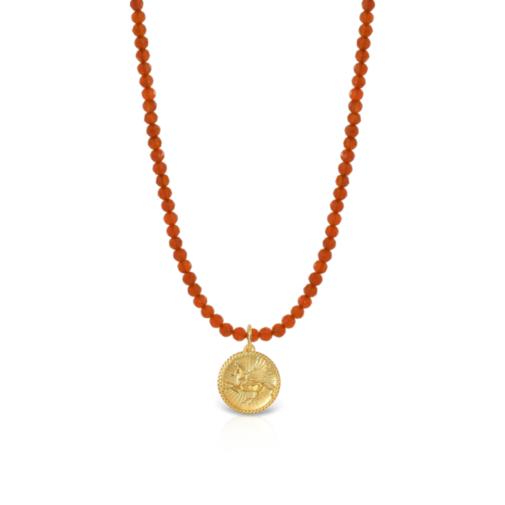 ΓΟΥΡΙ ΛΑΛΑΟΥΝΗΣ 2026 Κολλιέ Με Carnelian Και Παντατίφ ΠΗΓΑΣΟΣ Από Χρυσό 18k