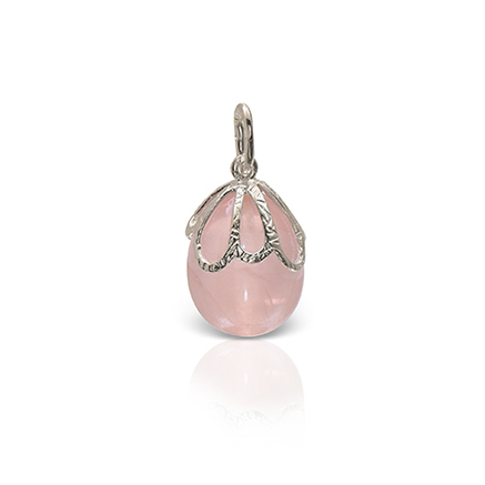 LALAOUNIS EGG PENDANT IN SILVER WITH PINK QUARTZ