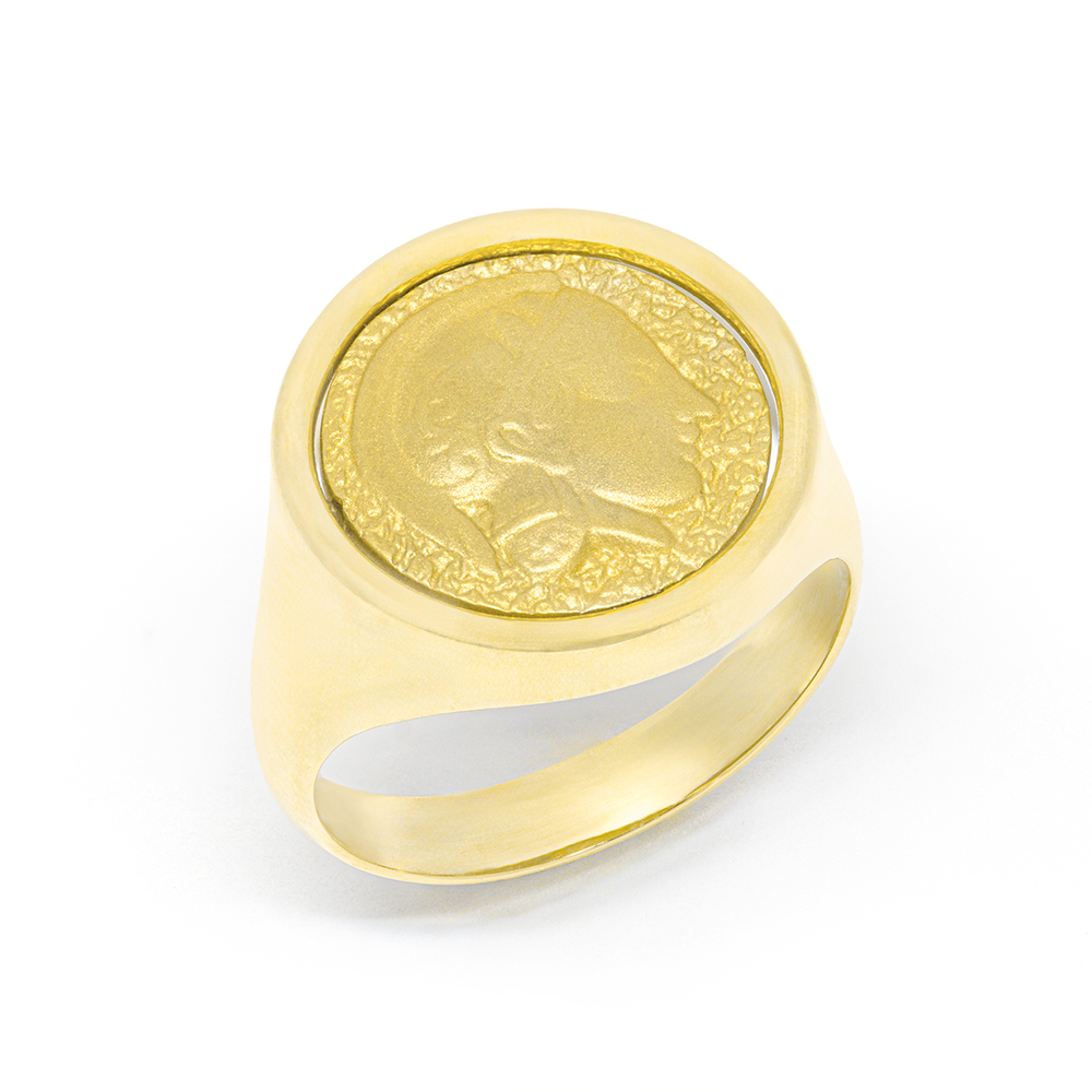 Δαχτυλίδι εντυπωσιακό από κίτρινο χρυσό 14k με νόμισμα