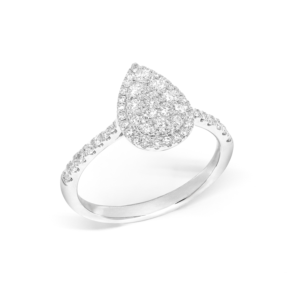 Δαχτυλίδι μονόπετρο  διαμαντένιο σε pear shape από λευκόχρυσο 18k