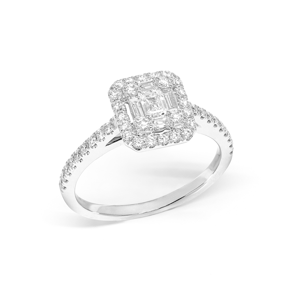 Δαχτυλίδι μονόπετρο διαμαντένιο σε τετράγωνο σχήμα από λευκόχρυσο 18k