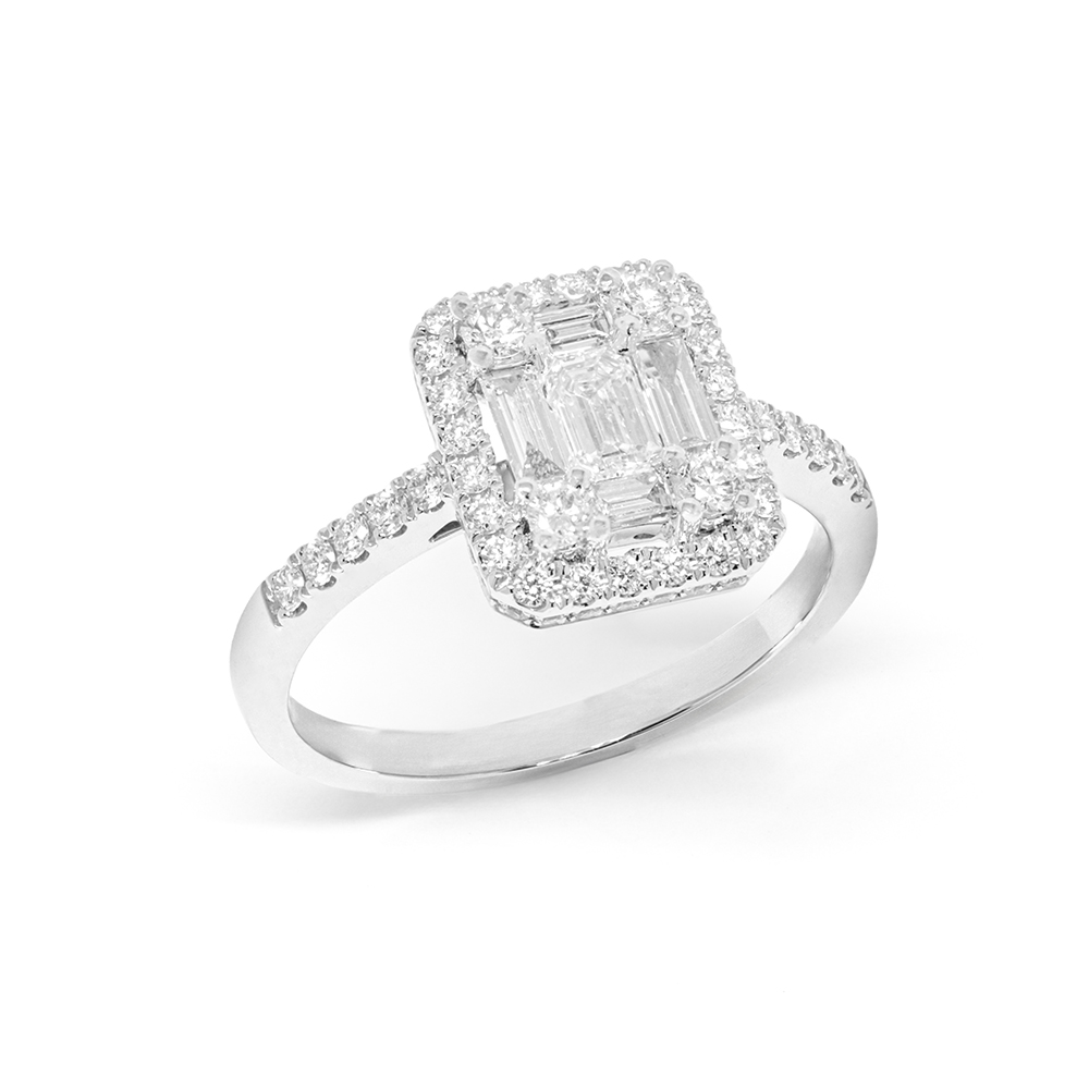 Δαχτυλίδι μονόπετρο διαμαντένιο σε τετράγωνο σχήμα από λευκόχρυσο 18k